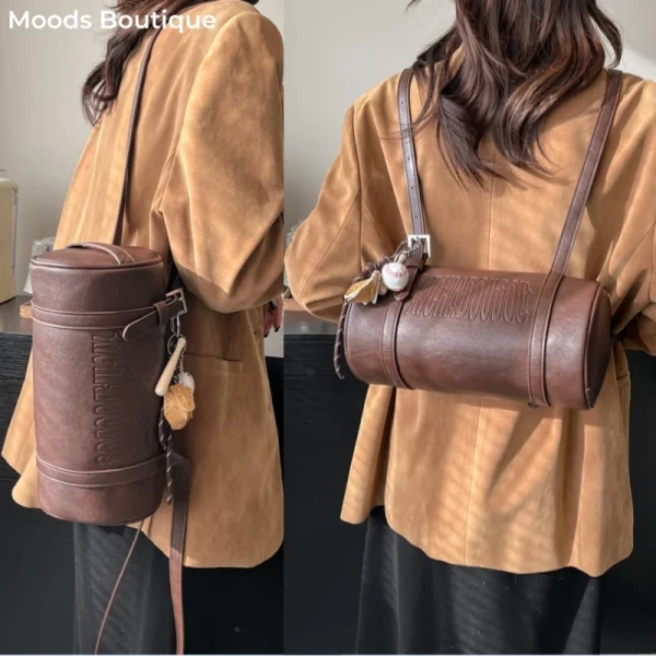 Multifunctional Cylinder Shaped Shoulder Bags For Women 2025 Winter Latest Designer Handbags Luxury Cross Body Bag With Pendant