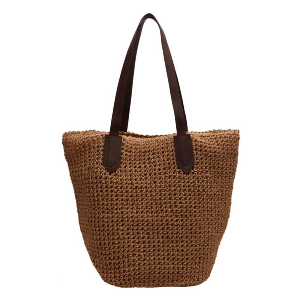 Women Shouder Bag Solid Straw Underarm Bag Bohemian Woven Armpit Bag Summer Beach Large Knitted Bag Crochet Tote Bag - Image 2