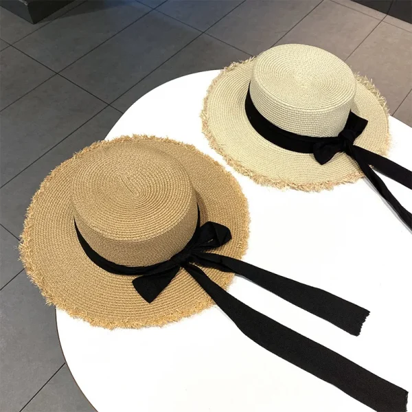Women's casual ribbon straw hat Vintage tassel sun hats Visor cap for cycling fishing travel outdoor Sun girls - Image 3