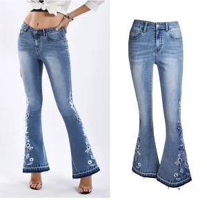 Women's Flared Jeans Stereoscopic 3D Fashion Vintage Classic Embroidered Denim Pants Street Vintage Jeans