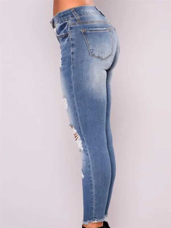 Ladies High Waist Skinny Jeans Stretch Ripped Denim Pants Distressed Cropped Trousers Casual Streetwear Fashion