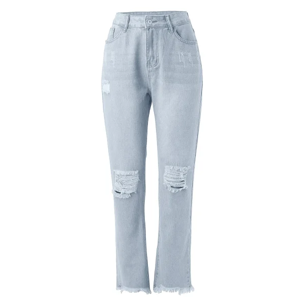 Women Fashion Straight Jeans Casual High Waisted Straight Trousers Ripped Slim Pants For Women Commuter 2025 Fashion Trend - Image 2