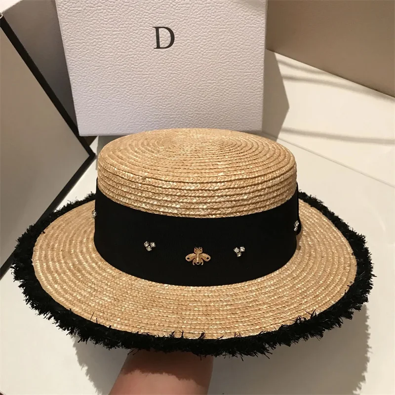 Summer Straw Hat 2025 New Flat Top French Straw Hat Elegant Women's Outdoor Vacation Sun Hat Summer Hat 모자 gorras beach - Image 2
