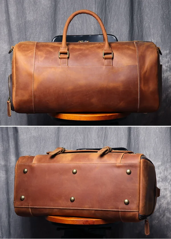 MUNUKI Vintage Crazy Horse Genuine Leather Travel bag Large Luggage bag men Leather duffle bag Large Weekend Bag Tote Big - Image 4