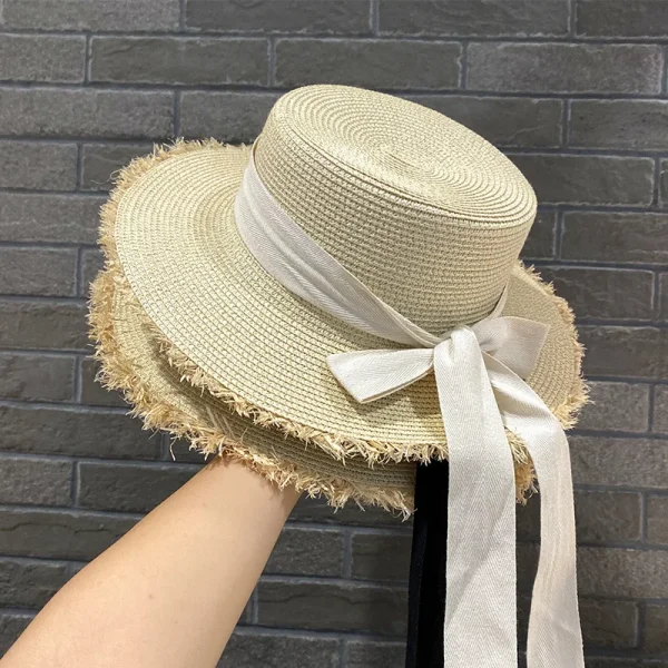 Women's casual ribbon straw hat Vintage tassel sun hats Visor cap for cycling fishing travel outdoor Sun girls - Image 2