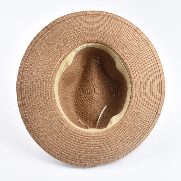 Fashionable Metal RB Letter Straw Hats for Women Men Summer Panaman Jazz Hat Outdoor Holidays Beach Sun Hat - Image 6