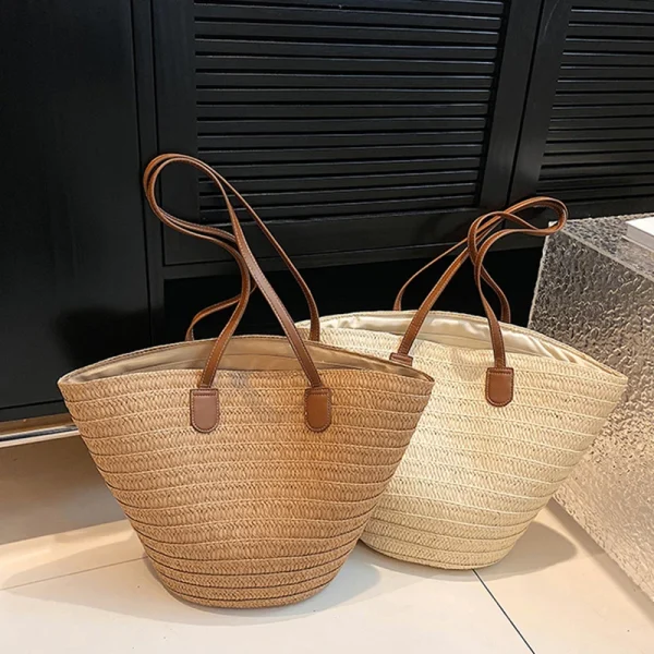 Women's Large Capacity Shoulder Bag Summer Straw Woven Basket Handbag Fashion Female Luxury Designer Beach Bag Bali Shopper Tote - Image 4