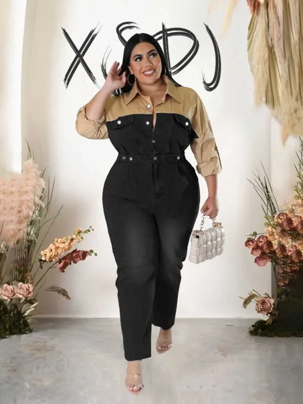 Winter Jeans Jumpsuit for Women Simple and Elegant Long Straight Jumpsuits Plus Size Clothing Female Denim Cotton Jumpsuit - Image 4