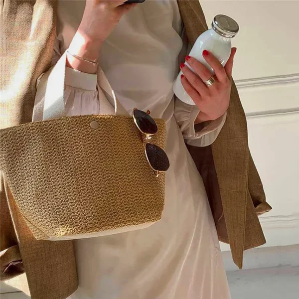 Beach Straw Shoulder Messenger Bag Women Bohemian Summer Woven Rattan Bucket Shoulder Handbag Handmade Crossbody Bags For Women - Image 4