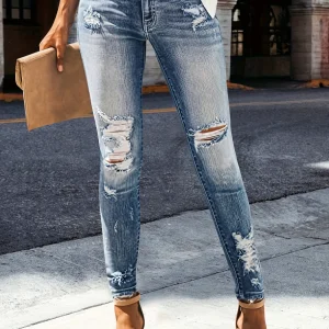 Women's jeans zhendian Collection high waist hip stretch slim fit all-matching nine-point jeans