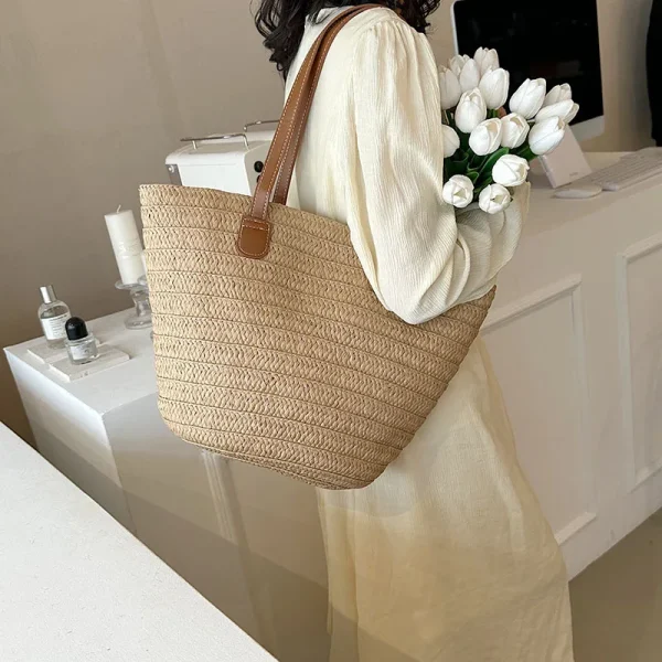 Women's Large Capacity Shoulder Bag Summer Straw Woven Basket Handbag Fashion Female Luxury Designer Beach Bag Bali Shopper Tote - Image 3