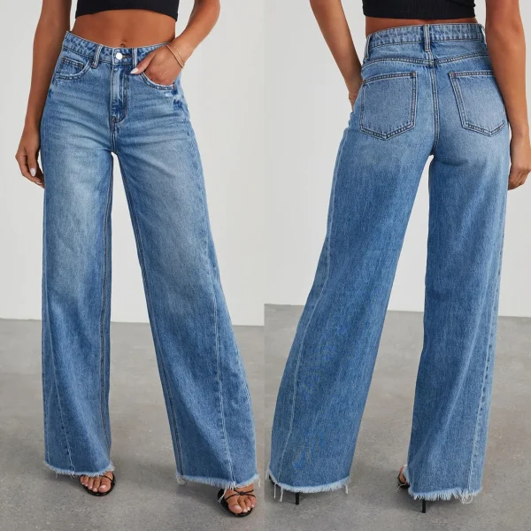 Women Mid Waist Jeans Harajuku Streetwear Retro Fashion Autumn Loose Wide Leg Straight Loose Denim Trousers Y2k Baggy Pants - Image 2