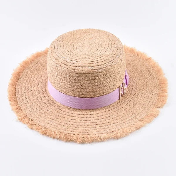 Natural Raffia Straw Hats for Women Fashionable Metal RB Letter Sun Hat Outdoor Holidays Beach Sun Protection Hat - Image 2