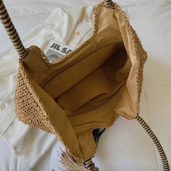 Fashion Straw Weave Tassel Women Shoulder Bags New Female Handbags Large Capacity Summer Beach Straw Bags Casual Tote Purses - Image 4