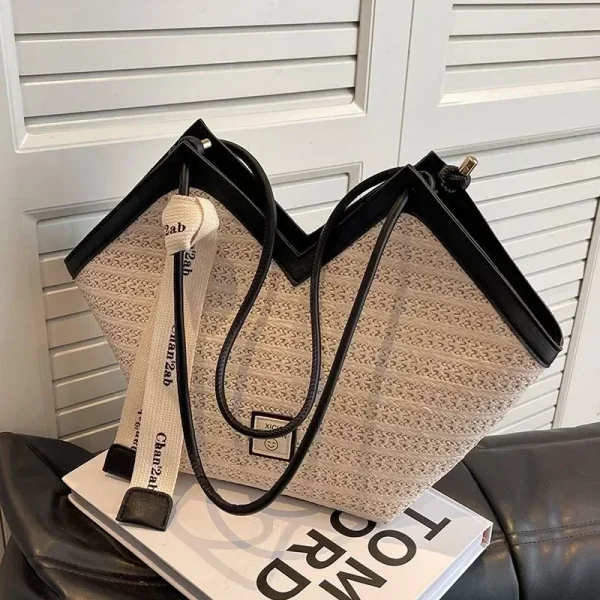 Straw Beach Bag Vintage Handmade Woven Shoulder Bag Raffia circle Rattan bags Bohemian Summer Vacation Casual Bags - Image 3