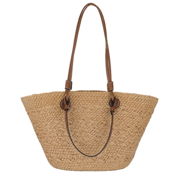 Women Woven Tote Bag Simple Woven Handbag Large Capacity Stylish Weaving Bag Tote Clutch Bags Chic Hobo Bag for Party Vacation - Image 3