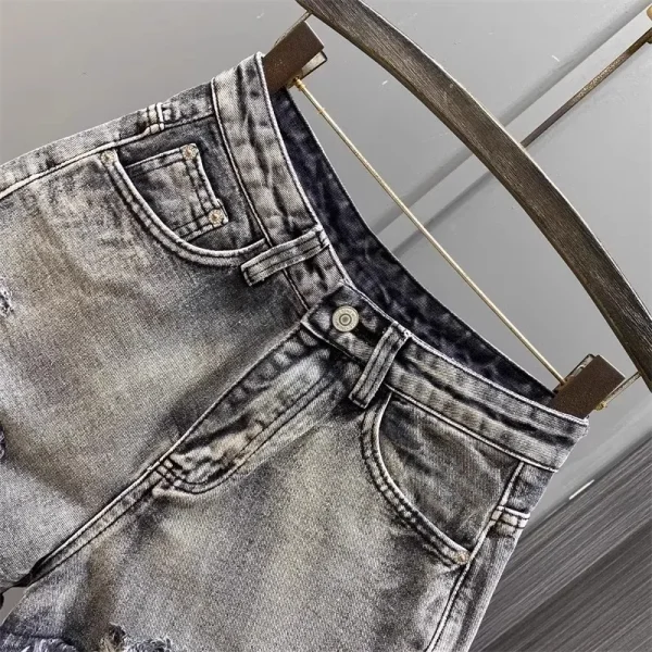 Worn Legs with Rough Edges Washed Black Denim Shorts 2025 Summer New Women Fashion A-line Wide Leg Hole Ripped Denim Shorts - Image 5