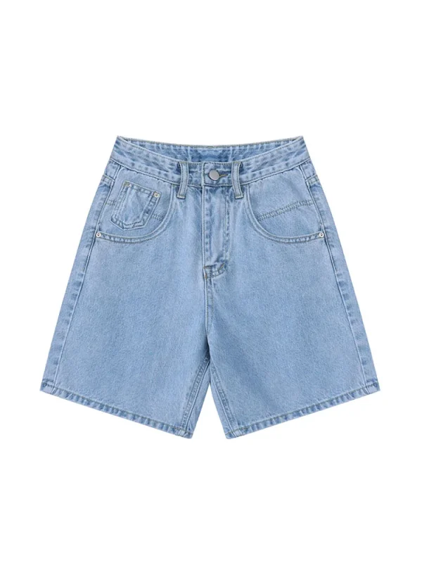2025 Summer Women's High Waist Denim Shorts Casual Loose Ladies Plus Size Streetwear Fashion Button Wide Leg Short Jeans Female - Image 3
