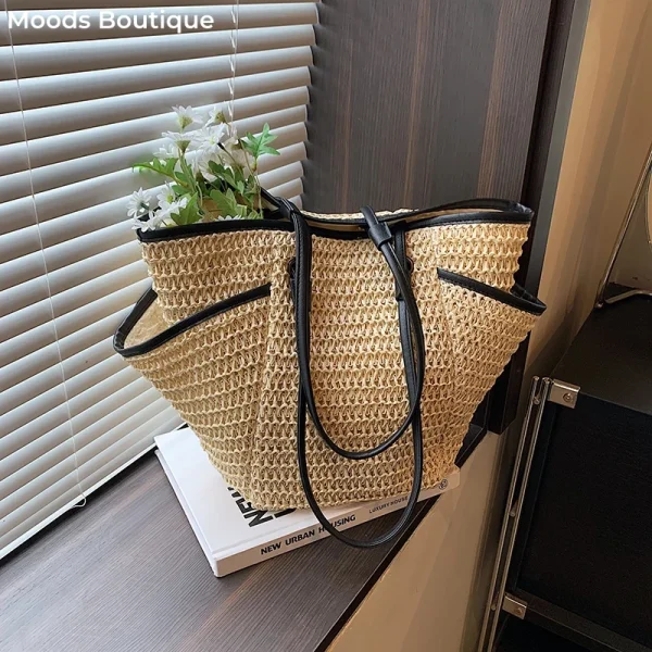 MOODS Straw Fabric Shoulder Tote Bags For Women 2025 Summer Beach Travelling Shopper Totes Big Capacity Designer Handbags Luxury