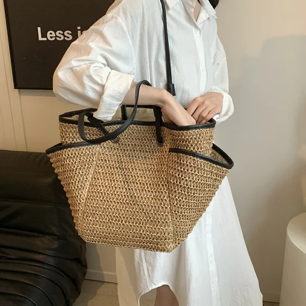 MOODS Straw Fabric Shoulder Tote Bags For Women 2025 Summer Beach Travelling Shopper Totes Big Capacity Designer Handbags Luxury - Image 4
