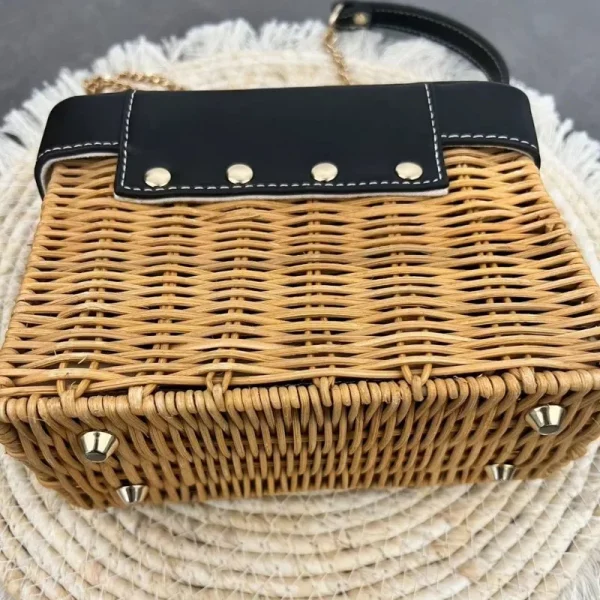 Handmade Woven Rattan Bag Woven Bag Beach Bag Women's Bag Versatile Fashionable Women's Bag Fashionable Small Handbag Bag - Image 4