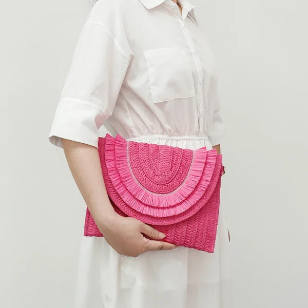 Raffia Straw Weaven Bags Fashion Ladies Wrist Clutches Summer Women Shoulder Crossbody Bags Handmade Handbags Purse Beach Bag - Image 2