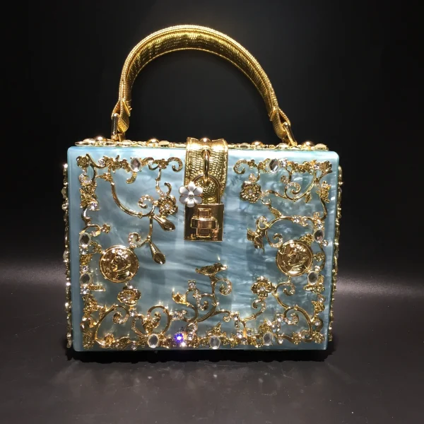 High-Grade crystal Evening Bag Female New Hollow Out Metal Carved Flower Diamond Handbag Box Fashion Chic Shoulder Crossbody Bag - Image 2