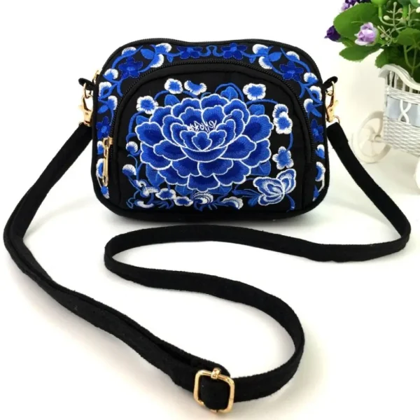 Ethnic Style Women Shoulder Bag Vintage Zipper Floral Embroidered Travel Pouch Cotton Mobile Phone Bag Crossbody Bag - Image 3