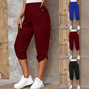 Trousers Casual Pants For Women Elastic Waist European And Summer New Casual Cropped Elastic Pants For нижнее белье женское