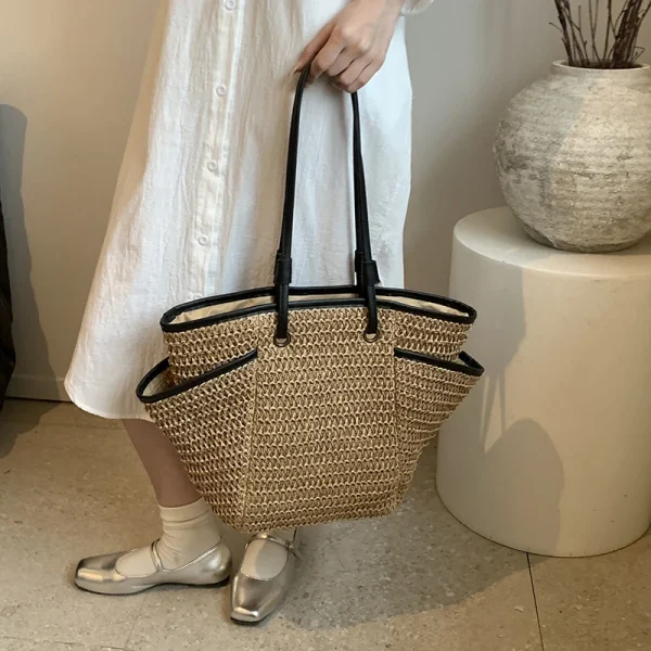MOODS Straw Fabric Shoulder Tote Bags For Women 2025 Summer Beach Travelling Shopper Totes Big Capacity Designer Handbags Luxury - Image 5