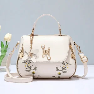 Ladies' fashionable embroidered bucket handbag, casual and simple crossbody bag