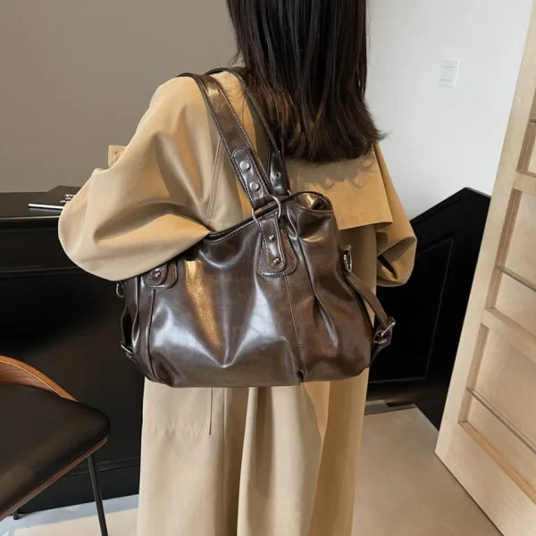 Retro Brand Roomy Shoulder Bag Female Luxury Solid Color Classic Crossbody Bag Large Capacity Style Soft PU Leather Tote Bag - Image 3
