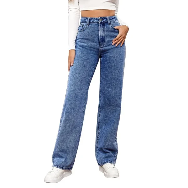 Straight High Waist Jeans Women 2025 New Leg Pockets Basics Ankle Length Pants Y2k Denim Trousers Vintage Blue Washed Jeans - Image 6