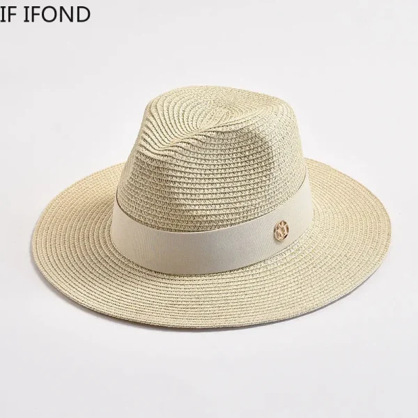 Summer Straw Hats for Women Men Panama Travel Beach Sun Hat Ribbon Decoration Elegant Luxury Jazz Hat - Image 4