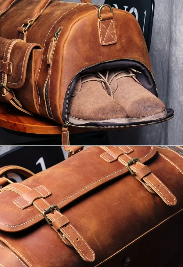 MUNUKI Vintage Crazy Horse Genuine Leather Travel bag Large Luggage bag men Leather duffle bag Large Weekend Bag Tote Big - Image 5