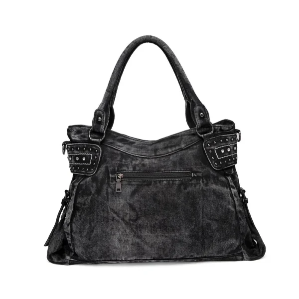 Jeans Bags for Women Hand Bag Large Capacity Retro Denim Tote Bag with Rivet Decoration Crossbody Shoulder Bag - Image 5