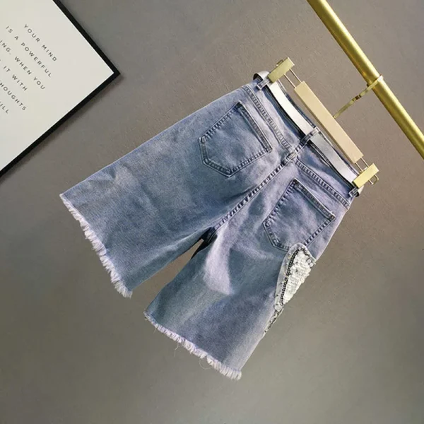 Sequin Denim Shorts Ladies 2025 Summer Short Jeans Women's High Waist Straight Casual BurrsShort Pants - Image 4