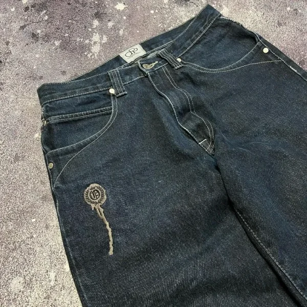 Y2K Jeans New Skull Embroidery Casual Baggy Jeans Men Women Streetwear Harajuku Vintage Gothic High Waist Wide Leg Pant Trouser - Image 5