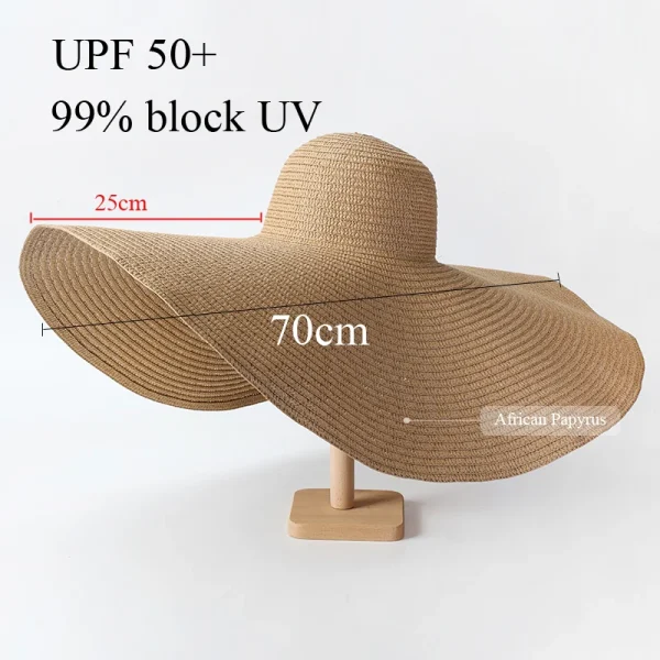 70cm Oversized Wide Brim Sun Hat Travel Large UV Protection Beach Straw Hats Women's Summer Floppy Foldable Chapeaux Wholesale - Image 4