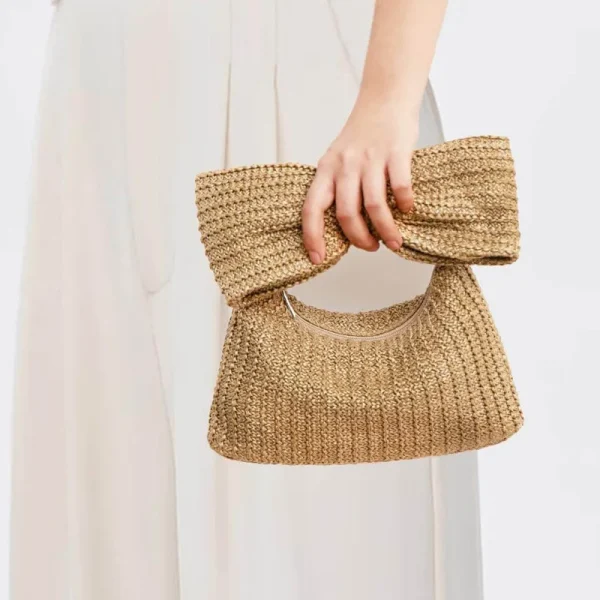 Summer Straw Woven Clutch Bag Women Bow Purse Vacation Beach Tote Party Wedding 2025 New Luxury Design Zipper Evenging Handbags - Image 2