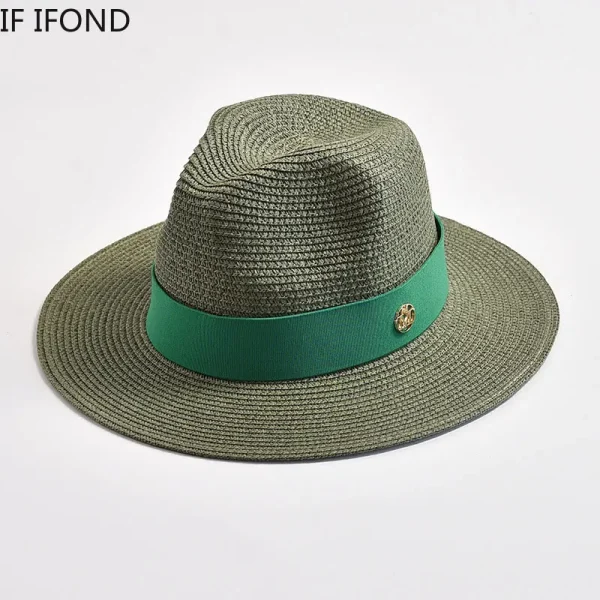 Summer Straw Hats for Women Men Panama Travel Beach Sun Hat Ribbon Decoration Elegant Luxury Jazz Hat - Image 5