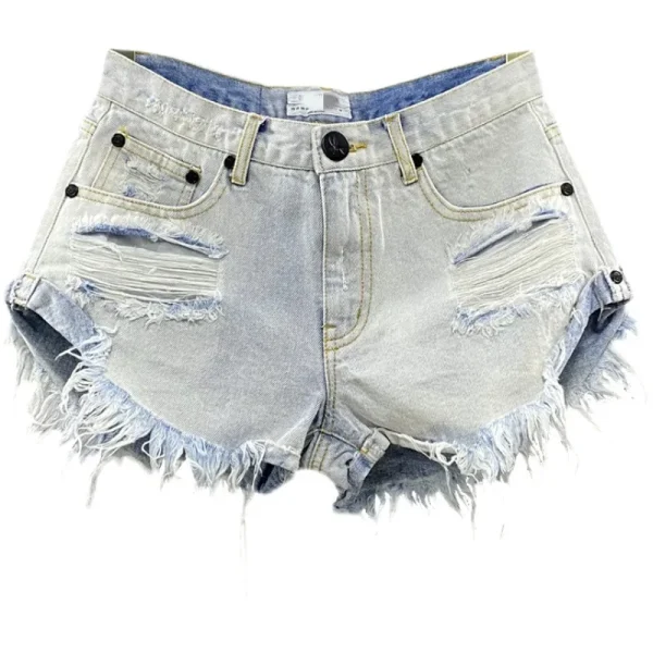 Sexy Low-waisted Denim Shorts 2025 New Summer Hole A Wide-leg Pants Ripped Jeans for Women