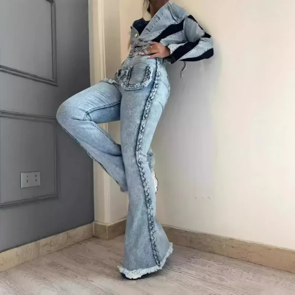 Flare Pants Jeans Women Vintage Denim High Waist Strecth Pockets Mom Jeans Party Club 2025 Trousers Streetwear Floor Length - Image 2