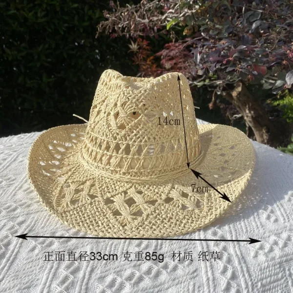 Vintage Straw Hat Women Hollowing Out Harajuku Wind Wide Brim Sun Hat Men Sun Protection Outdoor Fishing Climbing Retro Cap - Image 4