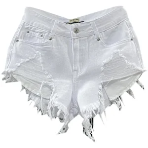 Fashion Korean White Jeans Hole Ripped Low Waist Denim Shorts Women шорты женский