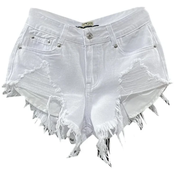 Fashion Korean White Jeans Hole Ripped Low Waist Denim Shorts Women шорты женский