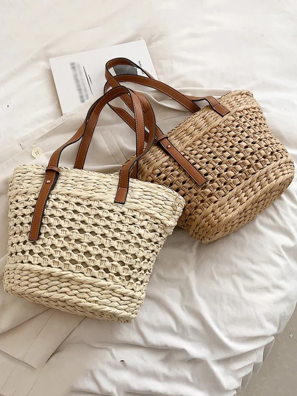 2025 Summer Handwoven Straw Beach Tote Bags for Women Vintage Hollow Out Handbag Basket Rattan Vacation Shoulder Bag - Image 4