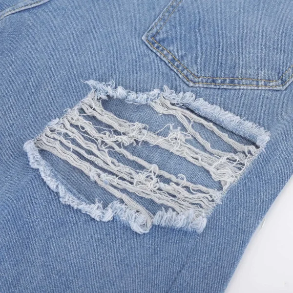 Women'S Overalls Outdoor Jogging Jeans Casual Fashion High Waist Hip Ripped Slim Fashion Jeans Wide Leg Denim Clothing Blue - Image 4