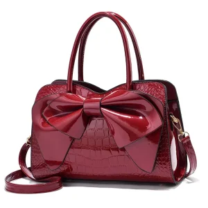 Fashion Bright Face Handbag Shopping Bags Women's Bow Shoulder Crossbody Bag Large Capacity Casual Tote Handbag Boston Bag
