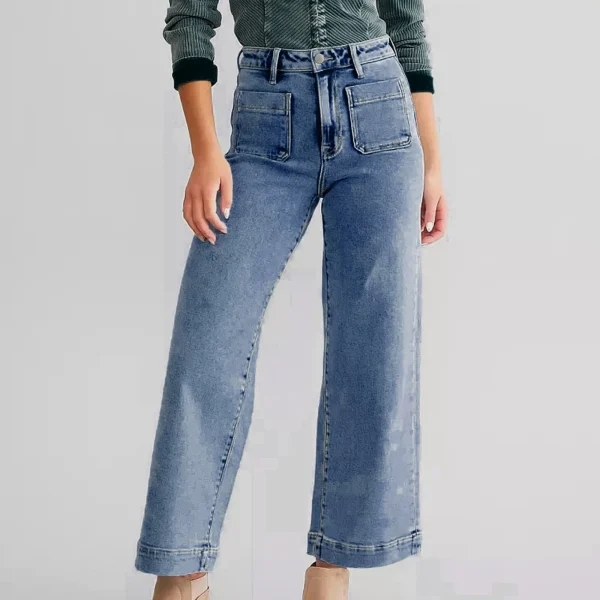 Korean Fashion Wide Leg Jeans For Women Trendy High Waisted Flare Jeans Cropped Denim Pants Stretchy Jean Rompers Jumpsuits